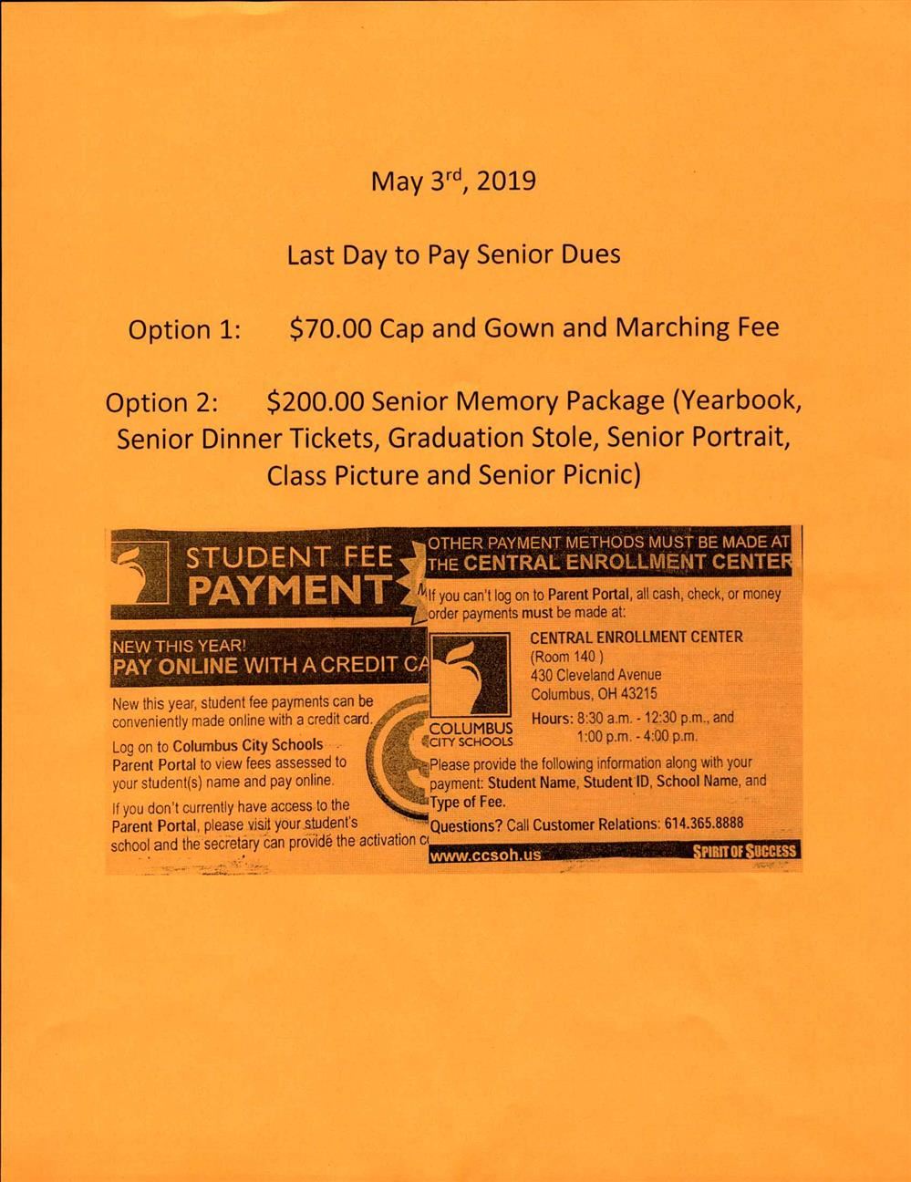 May 3rd Last Day for Senior Dues May 3rd Last Day for Senior Dues